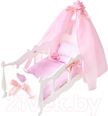 Аксессуар для куклы Leader Toys Diamond Princess Кроватка c пост. бельем и балдахином / 71519 (белый)