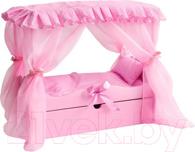 Аксессуар для куклы Leader Toys Diamond Princes Кроватка c царским балдахином / 72219 (розовый)