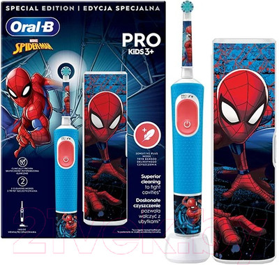 Детская электрическая зубная щетка Oral-B Vitality PRO Kids Spiderman (с чехлом)