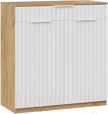 Тумба в прихожую ТриЯ Хилтон комбинированная Исп.2.2 (дуб крафт золотой/белый матовый)