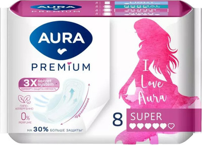 Прокладки гигиенические Aura Premium Super (8шт)