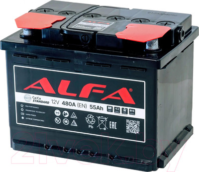 Автомобильный аккумулятор ALFA battery Standart R+ 480A / 6CT-55R (55 А/ч)