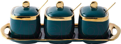 Набор емкостей для хранения AksHome Moonshine (3шт, темно-зеленый/золото)