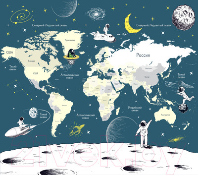 Фотообои листовые ФабрикаФресок Детская карта космос / 233265 (300x265)