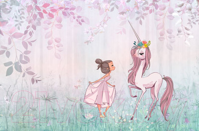 Фотообои листовые ФабрикаФресок Сказка Девочка и единорог / 244265 (400x265)