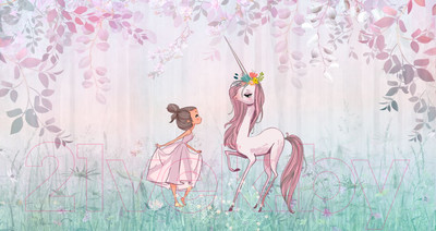 Фотообои листовые ФабрикаФресок Сказка Девочка и единорог / 245265 (500x265)