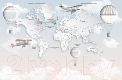 Фотообои листовые ФабрикаФресок Детская карта светлая с воздушными шарами / 334265 (400x265)