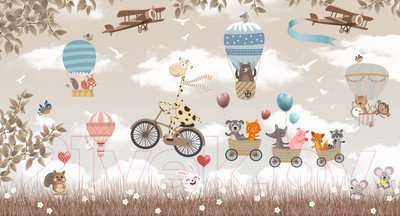 Фотообои листовые ФабрикаФресок Жираф с друзьями на велосипеде / 775270 (500x270)