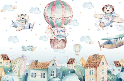 Фотообои листовые ФабрикаФресок Детские Звери над городом / 794270 (400x270)