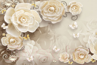 Фотообои листовые ФабрикаФресок 3D Цветы с бабочками / 874270 (400x270)