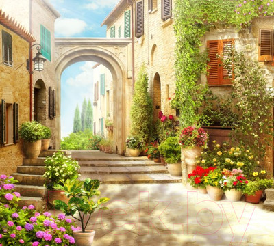 Фотообои листовые ФабрикаФресок Фреска Солнечная улочка с аркой / 853270 (300x270)