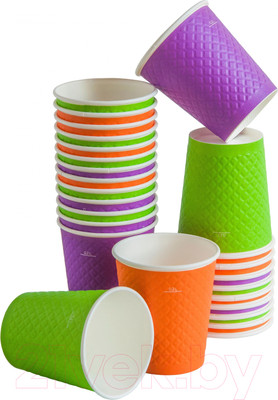 Набор бумажных стаканов Паксервис 250мл / EM80-280 (75шт, вафельный разноцветный)