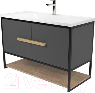 Тумба под умывальник Дабер 008 Andrea Elen 100 / Т8.10А.2.4 (черный/серый/дуб канзас коричневый)