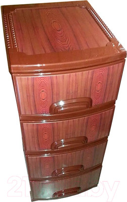 Комод пластиковый Росспласт Декор 4 яруса (красное дерево)