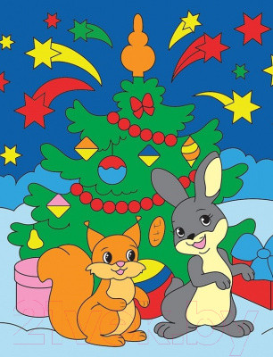 Набор алмазной вышивки РЫЖИЙ КОТ Новогодние зверята у елки / AC17083