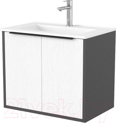 Тумба под умывальник Дабер 018 60 / Т18.6.0.20Ч (белый древесный/серый/ручка черная)