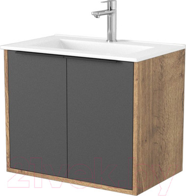 Тумба под умывальник Дабер 018 60 / Т18.6.0.22Ч (дуб галифакс/серый/ручка черная)