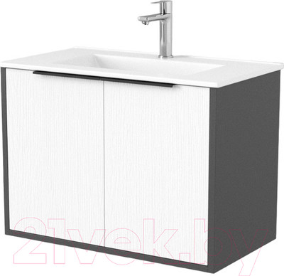 Тумба под умывальник Дабер 018 70 / Т18.7.0.20Ч (белый древесный/серый/ручка черная)
