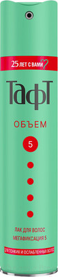 Лак для укладки волос Тафт Объем и мегафиксация (225мл)