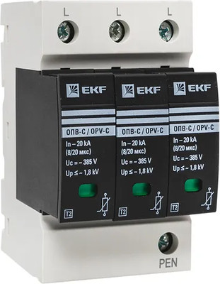 Ограничитель перенапряжения EKF PROxima ОПВ-C 3P 20kA 400В с сигнализацией / opv-с3