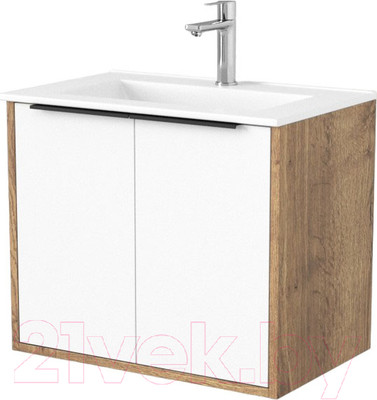 Тумба под умывальник Дабер 018 WeltWasser Deilbach 7517-60 / Т18.6W.0.21Ч (дуб галифакс/белый/ручка черная)