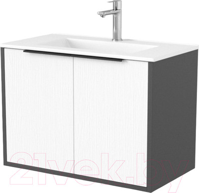 Тумба под умывальник Дабер 018 WeltWasser Deilbach 7517-70 / Т18.7W.0.20Ч (белый древесный/серый/ручка черная)