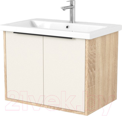 Тумба под умывальник Дабер 018 Cersanit Como 70 / Т18.7С.0.18Ч (бежевый/дуб бардолино/ручка черная)