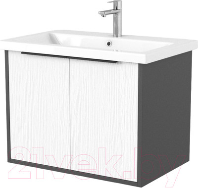 Тумба под умывальник Дабер 018 Cersanit Como 70 / Т18.7С.0.20Ч (белый древесный/серый/ручка черная)