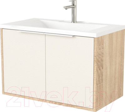 Тумба под умывальник Дабер 018 Andrea Elen 80 / Т18.8А.0.18Б (бежевый/дуб бардолино/ручка белая)