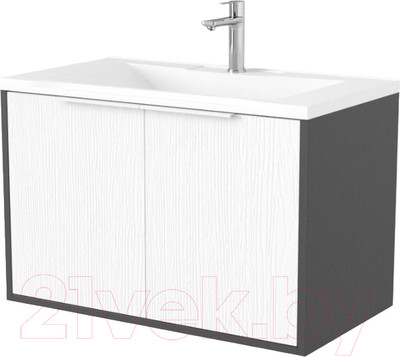 Тумба под умывальник Дабер 018 Andrea Elen 80 / Т18.8А.0.20Б (белый древесный/серый/ручка белая)