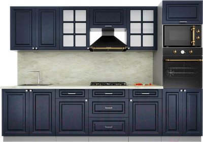 Кухонный гарнитур Интерлиния Мила Деко 3.0 (индиго/индиго/опал светлый)
