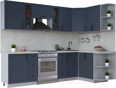 Кухонный гарнитур Интерлиния Тренд 1.5x2.7 правая (индиго/индиго/опал светлый)