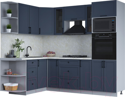 Кухонный гарнитур Interline Тренд 1.68x2.4 ВТ левая (индиго/индиго/опал светлый)