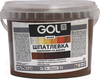 Шпатлевка готовая GOL Wood Мастер по дереву акриловая (620г, темный орех)