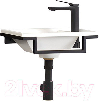 Умывальник Belux Мини-1 HR1240 (черный, с каркасом, сифоном, донным клапаном)