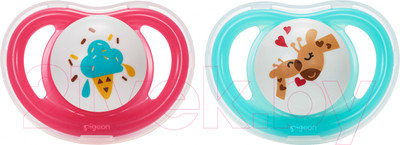 Набор пустышек Pigeon MiniLight Мороженое и жирафы 12+ мес / 78249 (L, 2шт)