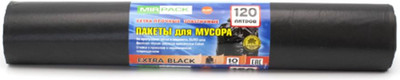 Пакеты для мусора Mirpack Extra 120л 48мкм / 9028296 (10шт, черный)