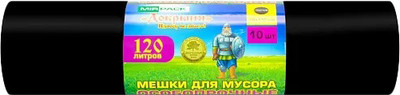 Пакеты для мусора Mirpack Добрыня 120л 100мкм / 9054981 (10шт, черный)