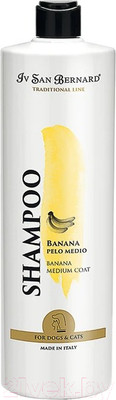 Шампунь для животных Iv San Bernard Traditional Line Banana для шерсти средней длины / NSHAB1000 (1л)