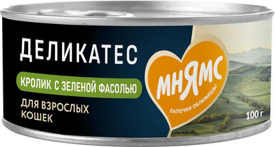 Влажный корм для кошек Мнямс Кролик с зеленой фасолью Паштет по-мальтийски / 176687 (100г)