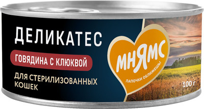 Влажный корм для кошек Мнямс Говядина с клюквой для стерил-х Паштет по-шведски / 176656 (100г)