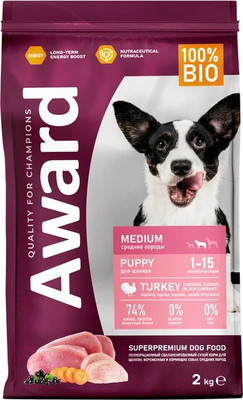 Сухой корм для собак Award Puppy Medium с индейкой и курицей / 7173327 (2кг)
