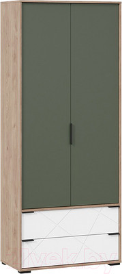 Шкаф ТриЯ Лео ТД-410.07.22 (гикори джексон/белый матовый/дымчатый зеленый)