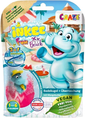 Бомбочка для ванны Craze Inkee Бегемотик с ароматом арбуза и маслом манго / 43417