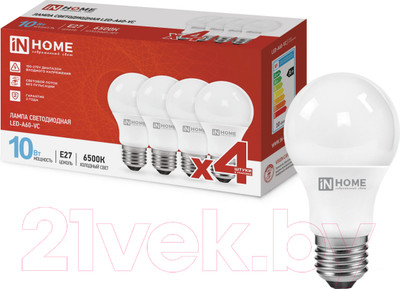 Лампа INhome LED-A60-VC 10Вт 230В Е27 6500К 950Лм / 4690612047652 (4шт)