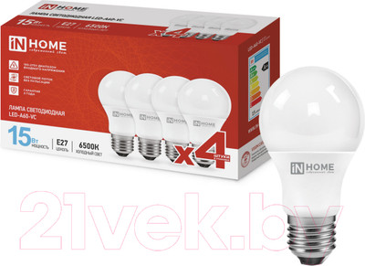 Лампа INhome LED-A60-VC 15Вт 230В Е27 6500К 1430Лм / 4690612047690 (4шт)