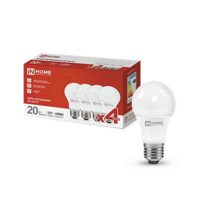 Лампа INhome LED-A60-VC 20Вт 230В Е27 4000К 1900Лм / 4690612047706 (4шт)