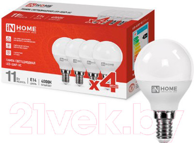Лампа INhome LED-ШАР-VC 11Вт 230В Е14 4000К 1050Лм / 4690612047874 (4шт)