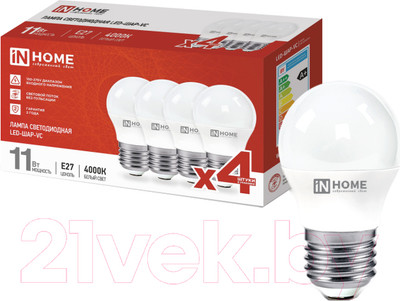Лампа INhome LED-ШАР-VC 11Вт 230В Е27 4000К 1050Лм / 4690612047881 (4шт)