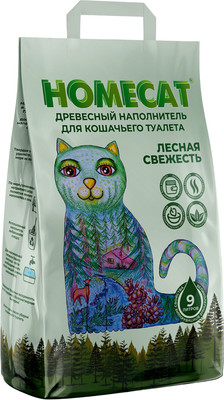 Наполнитель для туалета Homecat Древесный Лесная свежесть / 61505 (9л/3кг)